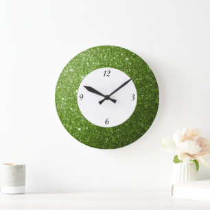 Grande Horloge Ronde Verdure Vert clair paillettes scintillent avec des