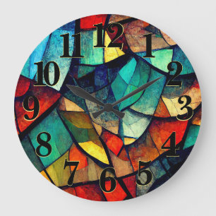 Grande Horloge Ronde Verre coloré en verre coloré Abstraction