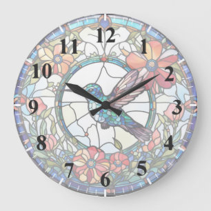 Grande Horloge Ronde Verre de colibri (avec chiffres) Oiseau