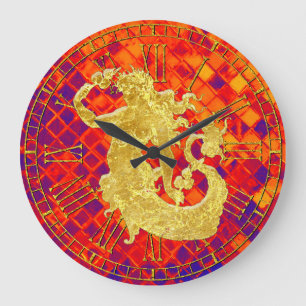 Grande Horloge Ronde Verre de mer couché de soleil sur la sirène Vint