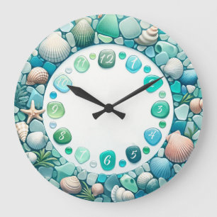 Grande Horloge Ronde Verre de mer et coquilles