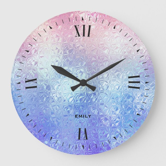 Grande Horloge Ronde Verre Iridescente ombre bleu à or rose (Recto)