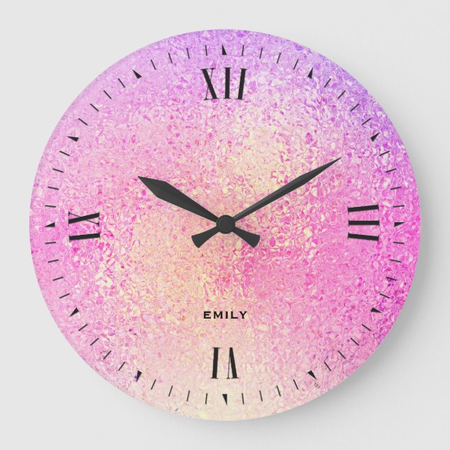 Grande Horloge Ronde Verre Iridescente ombre rose et violet (Recto)