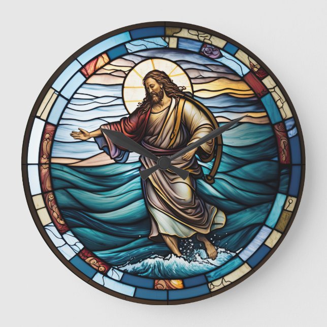 Grande Horloge Ronde Verre tendu Jésus marchant sur l'eau Design Horlog (Recto)