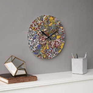 Grande Horloge Ronde Verre verni Botanique Floral