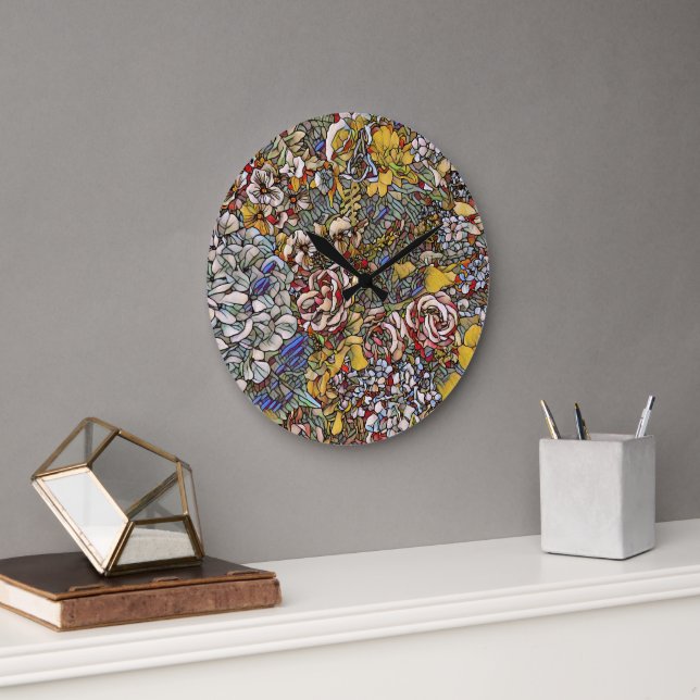 Grande Horloge Ronde Verre verni Botanique Floral (Bureau)