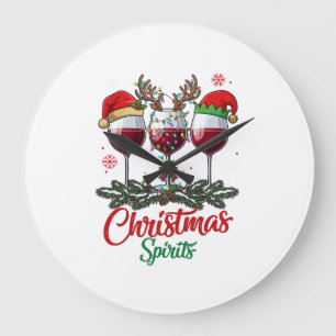 Grande Horloge Ronde Verres à vin Esprits de Noël Renne Andouillers Pi