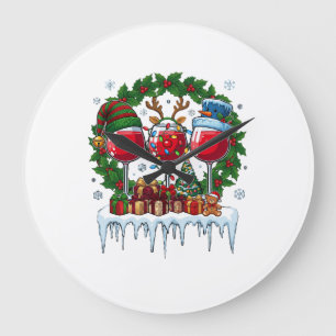 Grande Horloge Ronde Verres à vin rouge de Noël Couronne de houx Bonhom