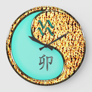 Grande Horloge Ronde Verseau & Lapin de Feu