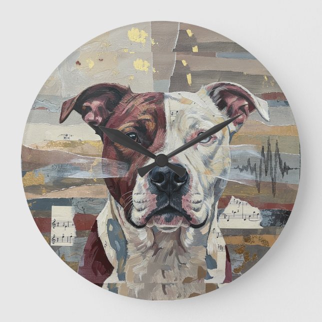 Grande Horloge Ronde Version 1 de l'art abstrait Pitbull (Recto)