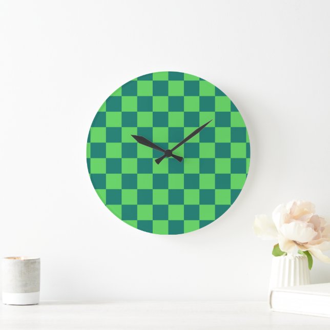 Grande Horloge Ronde Vert bleu À damiers En vichy Motif (Maison)