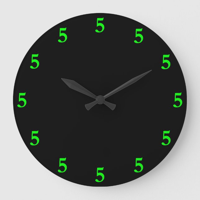 Grande Horloge Ronde Vert Citron Five o'Clock Somewhere sur Noir (Recto)