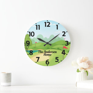 Grande Horloge Ronde Vert de golf avec nom personnalisé