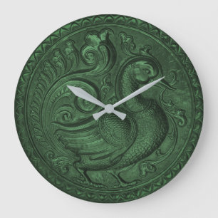 Grande Horloge Ronde Vert émeraude de paon embouti Faux