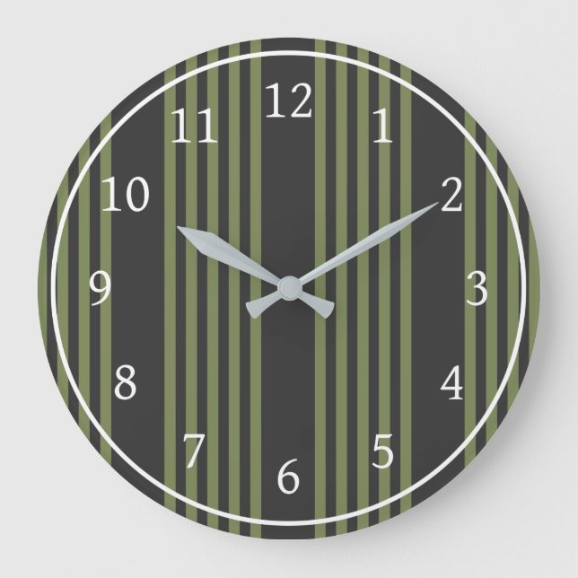 Grande Horloge Ronde Vert olive et charbon de bois cinq bandes motif (Recto)