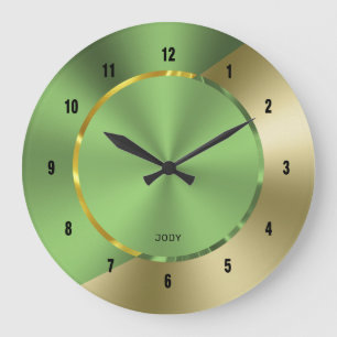 Grande Horloge Ronde Vert & Or Moderne Métallurgique Design géométrique