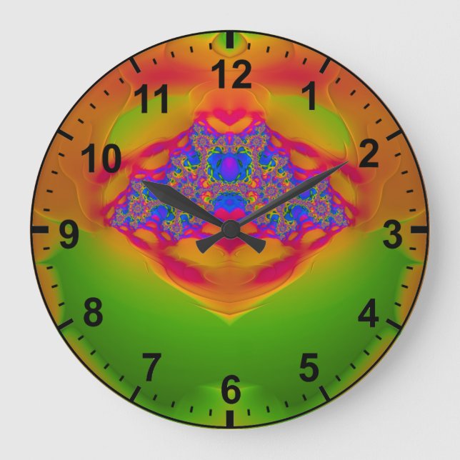 Grande Horloge Ronde Vert orange rose bleu fractal ~ (Recto)