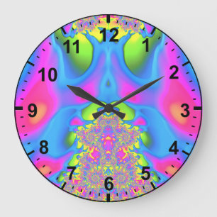 Grande Horloge Ronde Vert rose bleu pastel Fractal ~