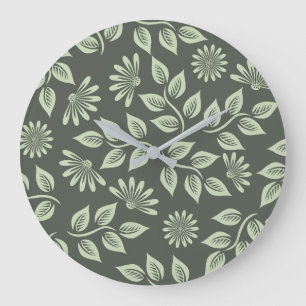Grande Horloge Ronde Vert sage élégant floral vintage