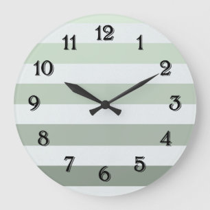 Grande Horloge Ronde Vert sauge et rayures blanches élégants