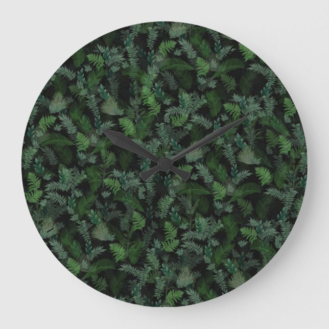 Grande Horloge Ronde Vert tropicale moderne Feuillage vert noir (Recto)