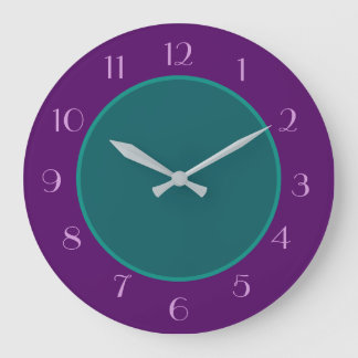 Grande Horloge Ronde Vert Turquoise clair avec bordure pourpre foncé