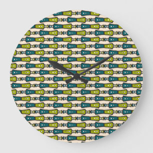 Grande Horloge Ronde Verte Turquoise Black Creme Tribal ronde Mur Horlo
