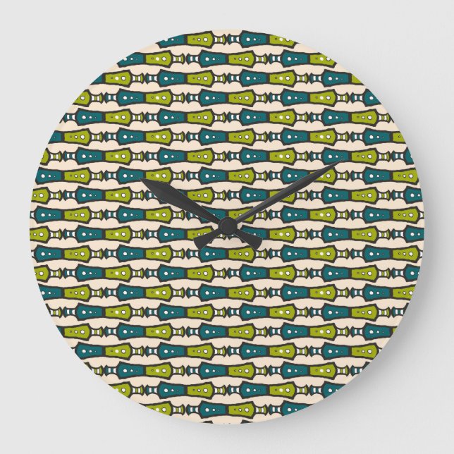 Grande Horloge Ronde Verte Turquoise Black Creme Tribal ronde Mur Horlo (Recto)