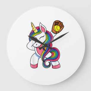 Grande Horloge Ronde Vêtements de licorne de softball drôle de filles D