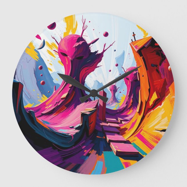 Grande Horloge Ronde Vibrant Abstract Fantasy Landscape (Recto)