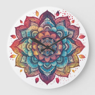 Grande Horloge Ronde Vibrant, Complet, Bohème, Mandala Art