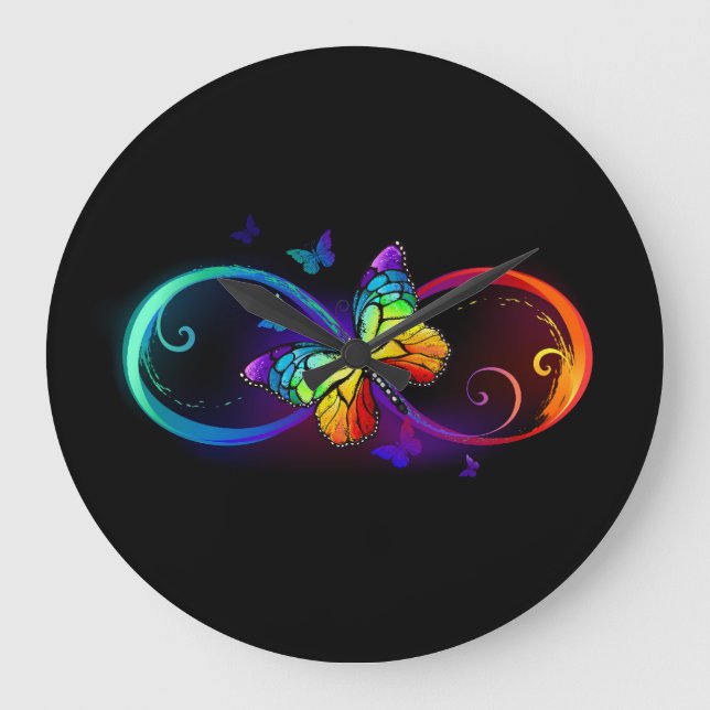 Grande Horloge Ronde Vibrant infinity with rainbow butterfly on black (Recto)