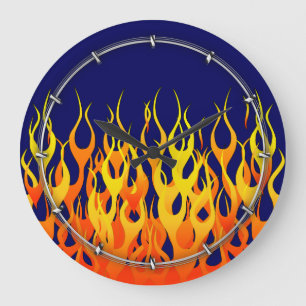 Grande Horloge Ronde Vibrant Racing Flames on Navy Blue