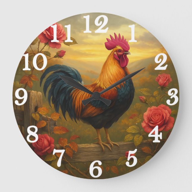 Grande Horloge Ronde Vibrant rooster in golden sunset (Recto)