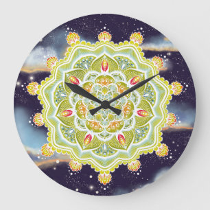 Grande Horloge Ronde Vibrant summer mandala dark night clock