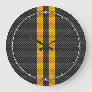 Grande Horloge Ronde Vibrant Yellow Racing Stripes Carbon Fiber Style