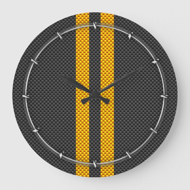 Grande Horloge Ronde Vibrant Yellow Racing Stripes Carbon Fiber Style (Recto)