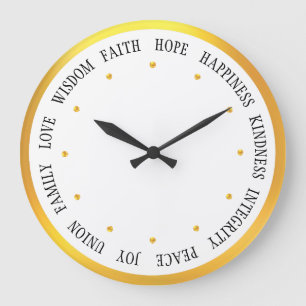 Grande Horloge Ronde Vibrations Positives Or et Blanc Élégant