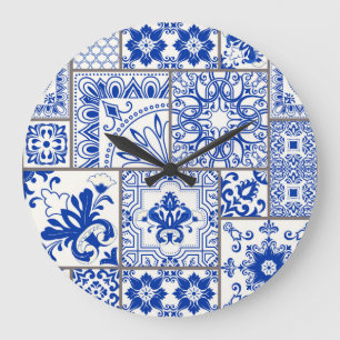 Grande Horloge Ronde Victorian Majolica : Patchwork Tile Motif.