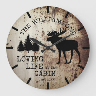 Grande Horloge Ronde Vie amoureuse rustique de la campagne à la cabane