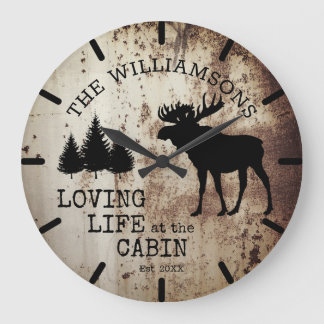 Grande Horloge Ronde Vie amoureuse rustique de la campagne à la cabane