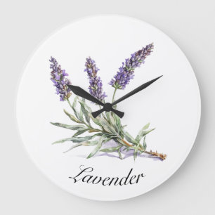 Grande Horloge Ronde Vie de plantes : Lavande, personnalisable