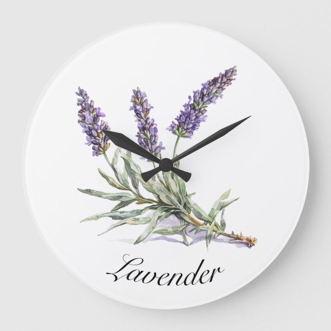 Grande Horloge Ronde Vie de plantes : Lavande, personnalisable (Recto)