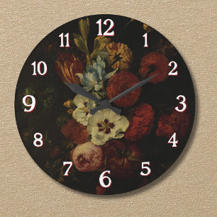 Grande Horloge Ronde Vie morte avec fleurs