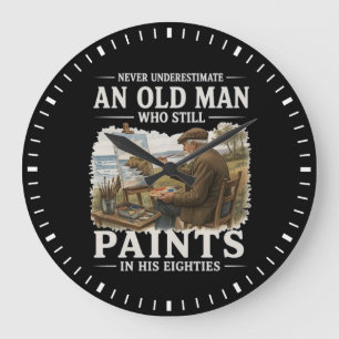 Grande Horloge Ronde Vieil Homme Peintre Phare Paysage Marin Aquarelle