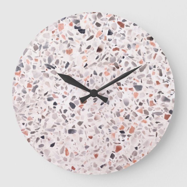 Grande Horloge Ronde Vieille texture terrazzo, motif d'hamper. (Recto)