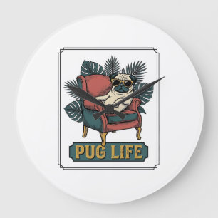 Grande Horloge Ronde Vieille Vie de Pug Lunettes de soleil de chien coo