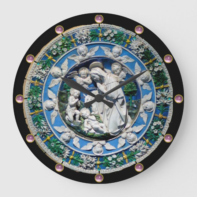 Grande Horloge Ronde VIERGE ET ENFANT AVEC ANGELS, Pierre rose ronde (Recto)