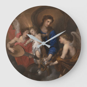 Grande Horloge Ronde Vierge et enfant avec musique faisant des anges