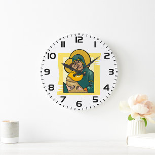 Grande Horloge Ronde Vierge Marie et Enfant Jésus Byzantin Moderne Reli
